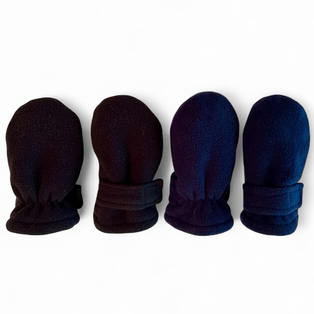 Baby 6M+ Easy On No Thumbs Sherpa Lined Fleece Mittens 2 Pairs Black Navy Blue